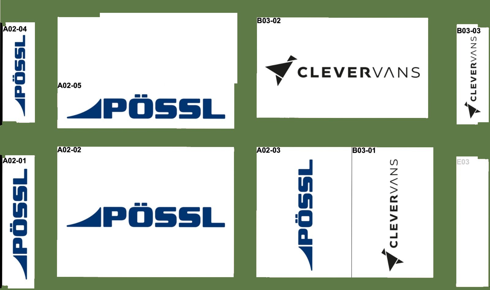 Detailplan der Stände von Pössl und Clever Vans in Halle 12